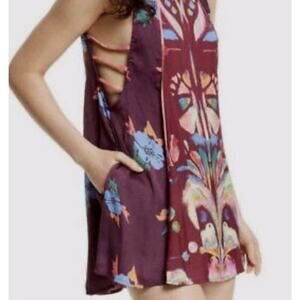 Free People Dream Free Tunic Dress - M, Burgundy, Open Ladder Sides, Artsy Boho
